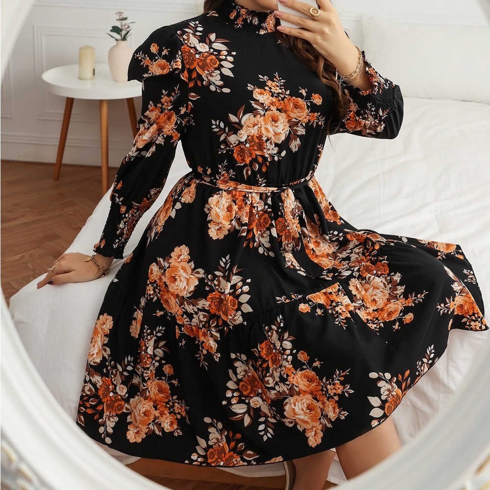 Shein black floral dress